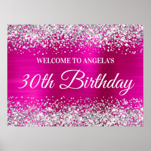 Affiche Parties scintillant d'argent Hot Pink Foil 30e ann