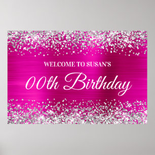 Affiche Parties scintillant d'argent Hot rose Foil Accueil