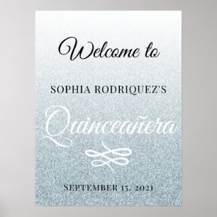 Affiche Parties scintillant d'argent Quinceañera 15e anniv
