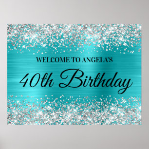 Affiche Parties scintillant d'argent Turquoise Blue Foil 4