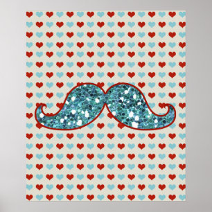 AFFICHE PARTIES SCINTILLANT DE LA MUSTACHE ET DES COEURS R