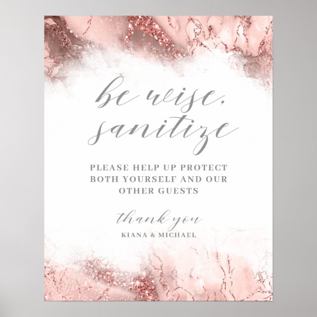 Affiche Parties scintillant de marbre Mariage Sanitize Ros (Devant)
