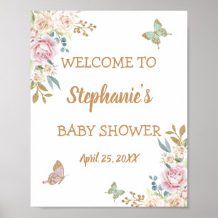 Affiche Parties scintillant d'or Baby shower petit papillo
