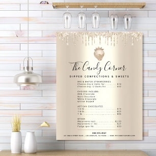 Affiche Parties scintillant d'or Dessert Sweets Menu Tarif