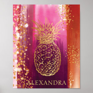 Affiche Parties scintillant d'or en ananas rose personnali