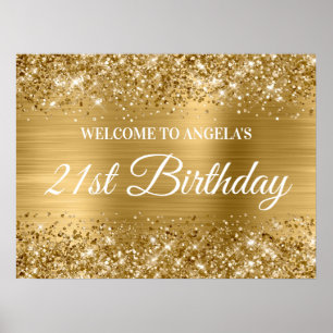 Affiche Parties scintillant d'or et Foil 21e anniversaire