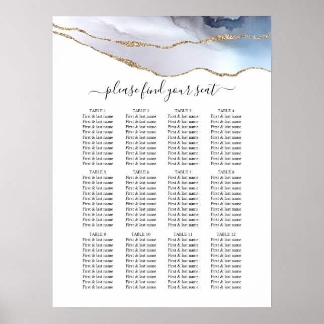Affiche Parties scintillant d'or & Marine Agate Mariage Si (Devant)