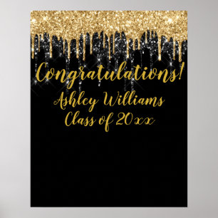 Affiche Parties scintillant d'or noir Graduation Photo Pro