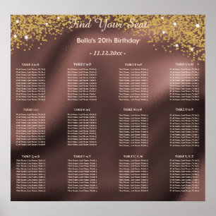Affiche Parties scintillant d'or Plan alphabétique de sièg