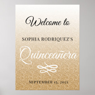 Affiche Parties scintillant d'or Quinceañera 15e anniversa