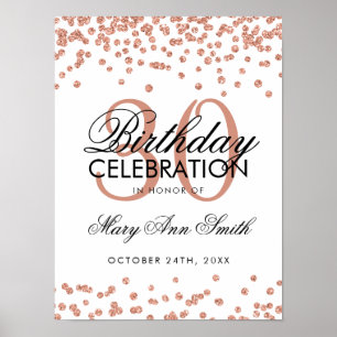 Affiche Parties scintillant d'or rose Confetti Blanc 30e a
