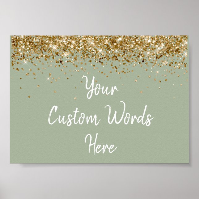 Affiche Parties scintillant d'or Sage Green Anniversaire d (Devant)