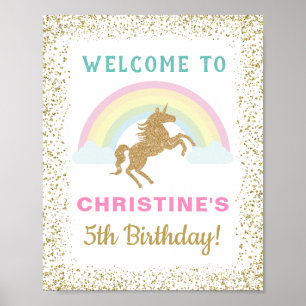 Affiche Parties scintillant d'or Unicorn Rainbow Anniversa