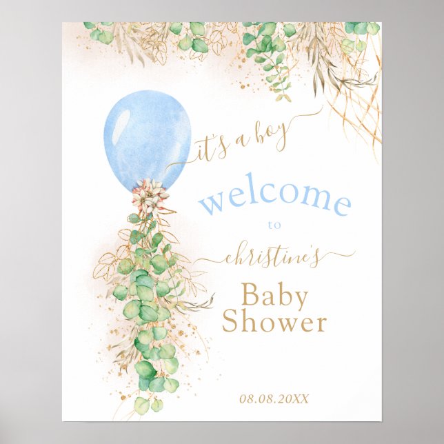 Affiche Parties scintillant d'or vert Eucalyptus Balloon B (Devant)