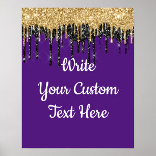 Affiche Parties scintillant d'or violet personnalisé Prop