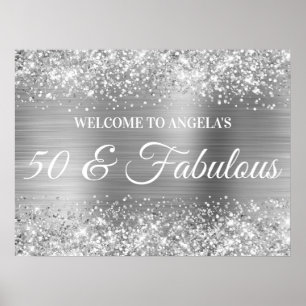 Affiche Parties scintillant en argent et Foil 50 & Fabulou