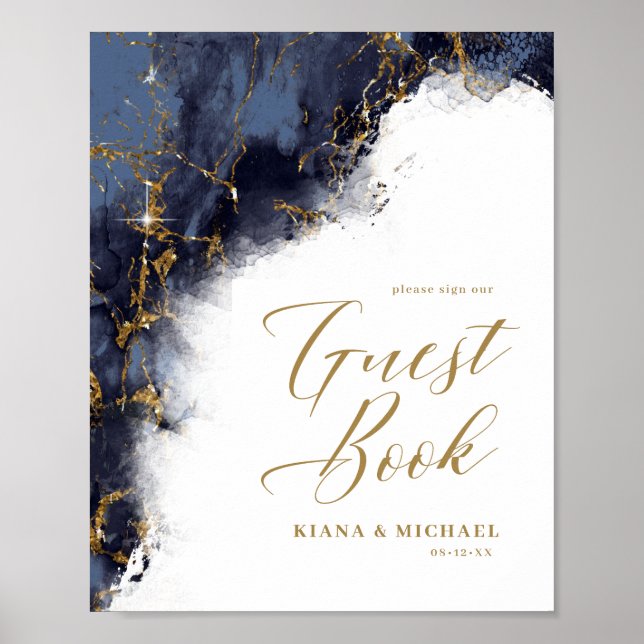 Affiche Parties scintillant en marbre Mariages invités Mar (Devant)