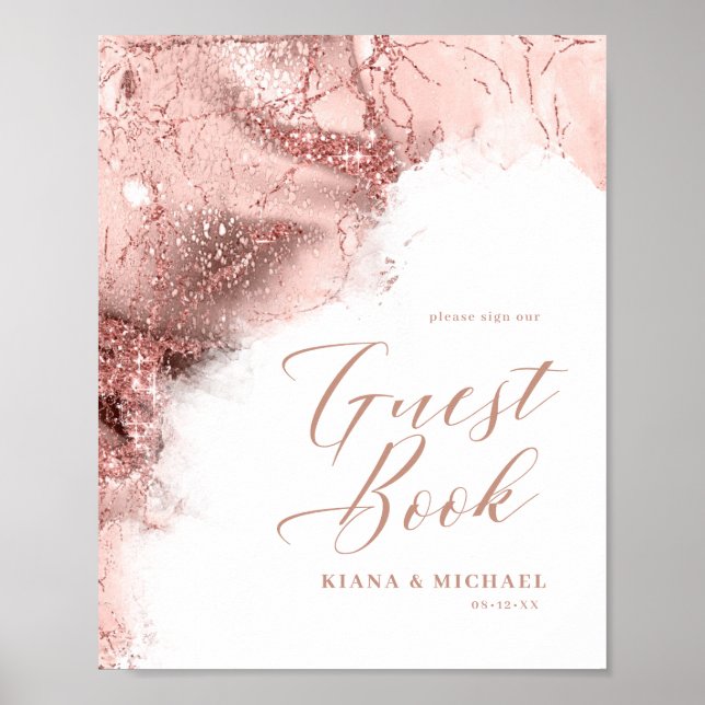 Affiche Parties scintillant en marbre Mariages invités Ros (Devant)