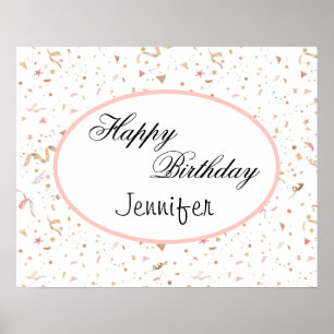 Affiche Parties scintillant en or rose et Rose Confetti