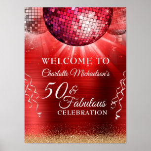 Affiche Parties scintillant Glam 50 & Fabulous Red Disco B