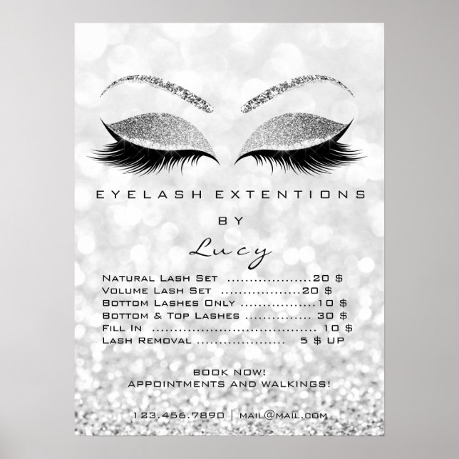 Affiche Parties scintillant Gris Maquillage Argent Lashes  (Devant)
