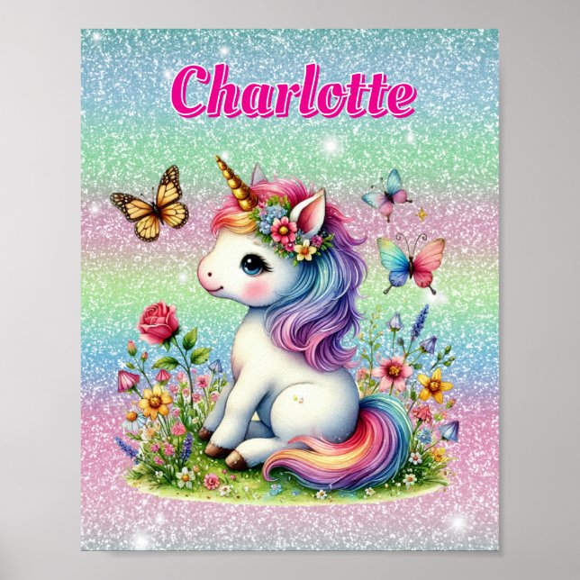 Affiche Parties scintillant licorne fleurs sauvages de pra (Devant)