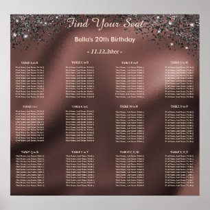 Affiche Parties scintillant noire Plan alphabétique de siè