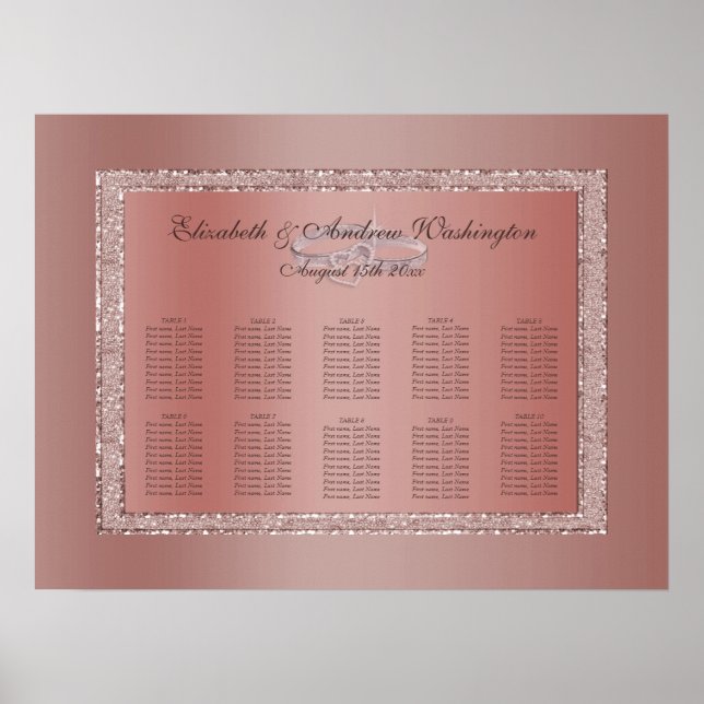 Affiche Parties scintillant or rose et anneaux Mariage arg (Devant)