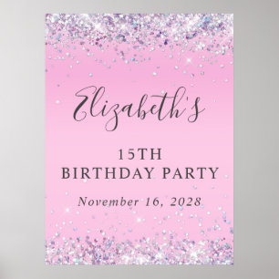 Affiche Parties scintillant rose 15e anniversaire fête