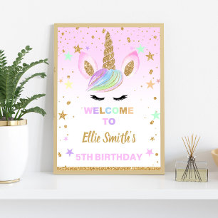 Affiche Parties scintillant rose Bienvenue Chanter Unicorn