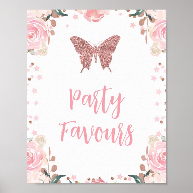 Affiche Parties scintillant rose Butterfly Party Faveurs S (Devant)