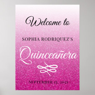 Affiche Parties scintillant rose chaud Quinceañera 15e ann