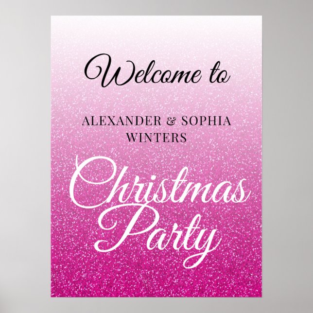 Affiche Parties scintillant rose chic Ombre Noël Accueil (Devant)