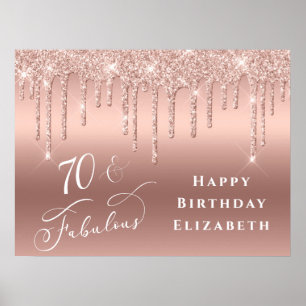 Affiche Parties scintillant Rose Gold 70th Birthday Party