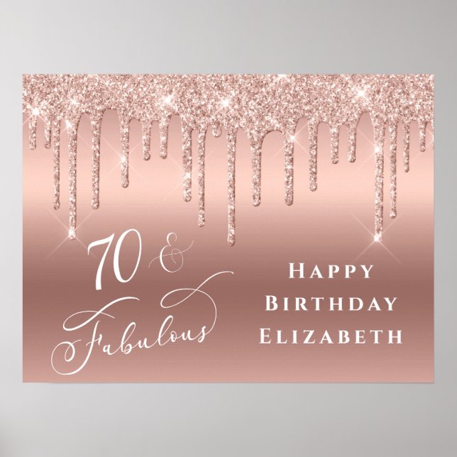Affiche Parties scintillant Rose Gold 70th Birthday Party (Devant)