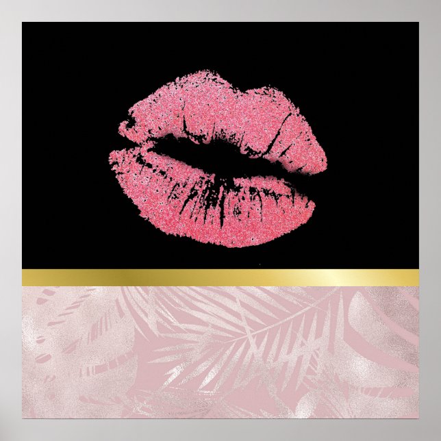 Affiche Parties scintillant rose lèvres et Rose Gold Tropi (Devant)