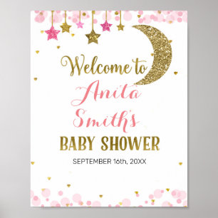 Affiche Parties scintillant rose lune baby shower signe de