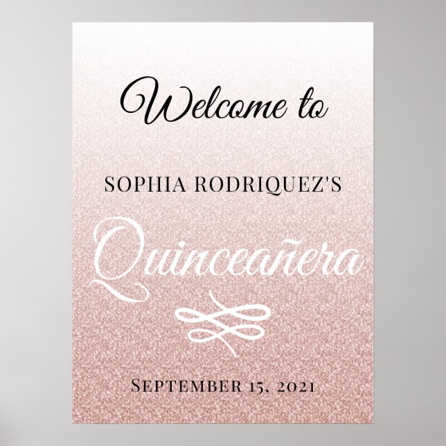 Affiche Parties scintillant rose Quinceañera 15e anniversa (Devant)