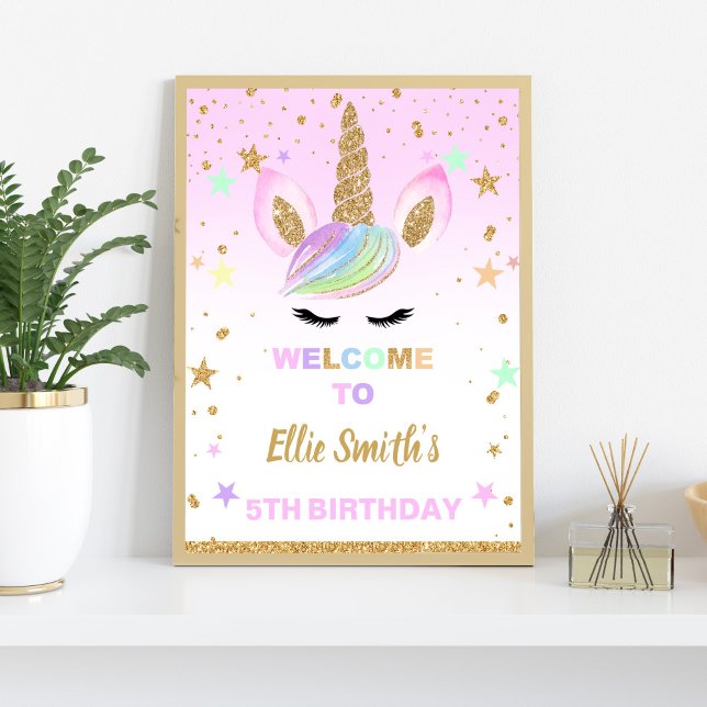 Affiche Parties scintillant rose Unicorn Anniversaire Affi (Pink Glitter Welcome Sing Unicorn Poster)