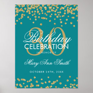 Affiche Parties scintillant Turquoise d'or Confetti 30e an