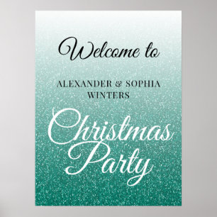 Affiche Parties scintillant verte chic Ombre Noël Accueil