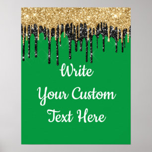 Affiche Parties scintillant verte et or personnalisée Prop