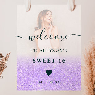 Affiche Parties scintillant violet ombre photo Sweet 16 bi
