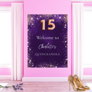 Affiche Parties scintillant violette de Quinceanera brille