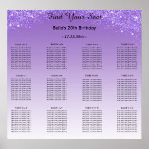 Affiche Parties scintillant violette Plan alphabétique de