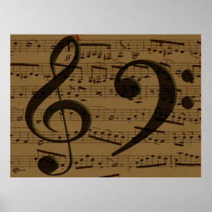 Affiche Partition de musique classique à clé de sol musica