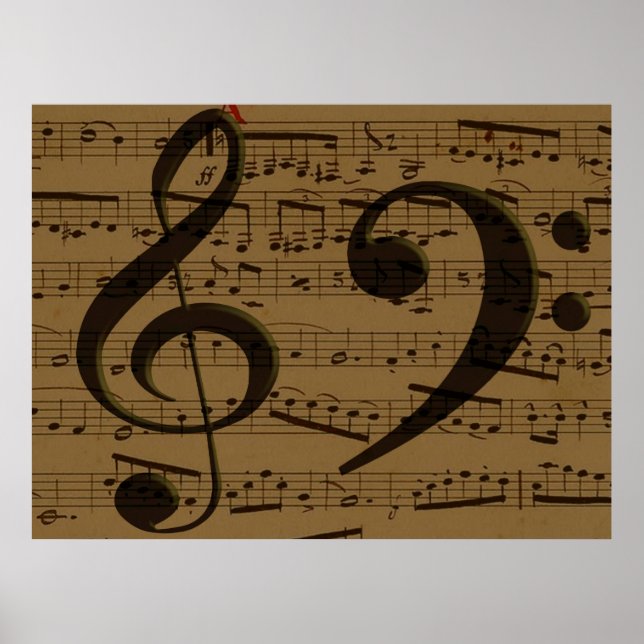 Affiche Partition de musique classique à clé de sol musica (Devant)