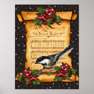 Affiche Partition nocturne Silencieuse, Chickadee, Neige :