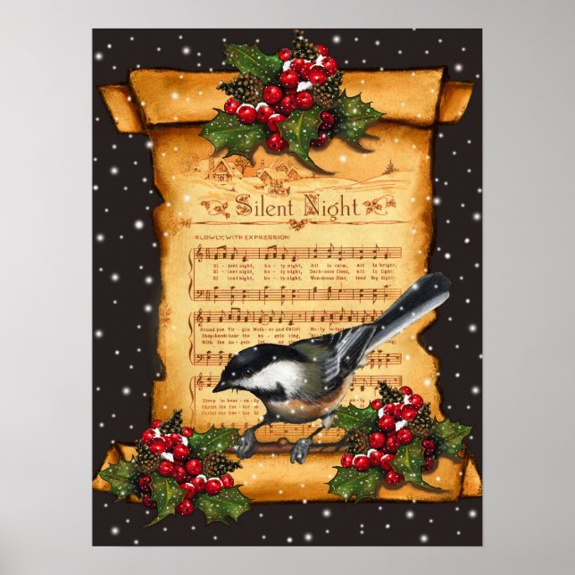 Affiche Partition nocturne Silencieuse, Chickadee, Neige : (Devant)