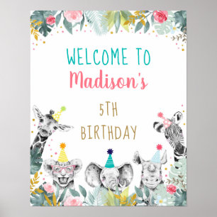 Affiche Party Animal rose Gold Safari Anniversaire Bienven